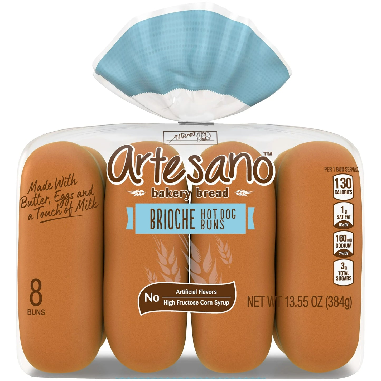 Alfaro's Artesano Brioche Hot Dog Buns, 8 count, Hot Dog Buns, 13.55 oz Bag