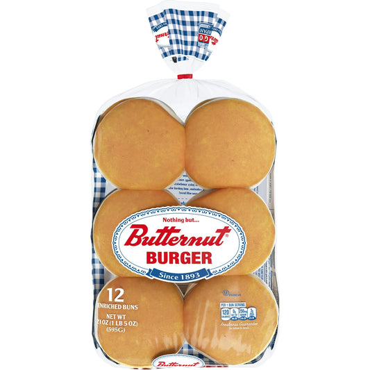 Butternut White Restaurant Style Burger Buns, 21 oz, 12 Count