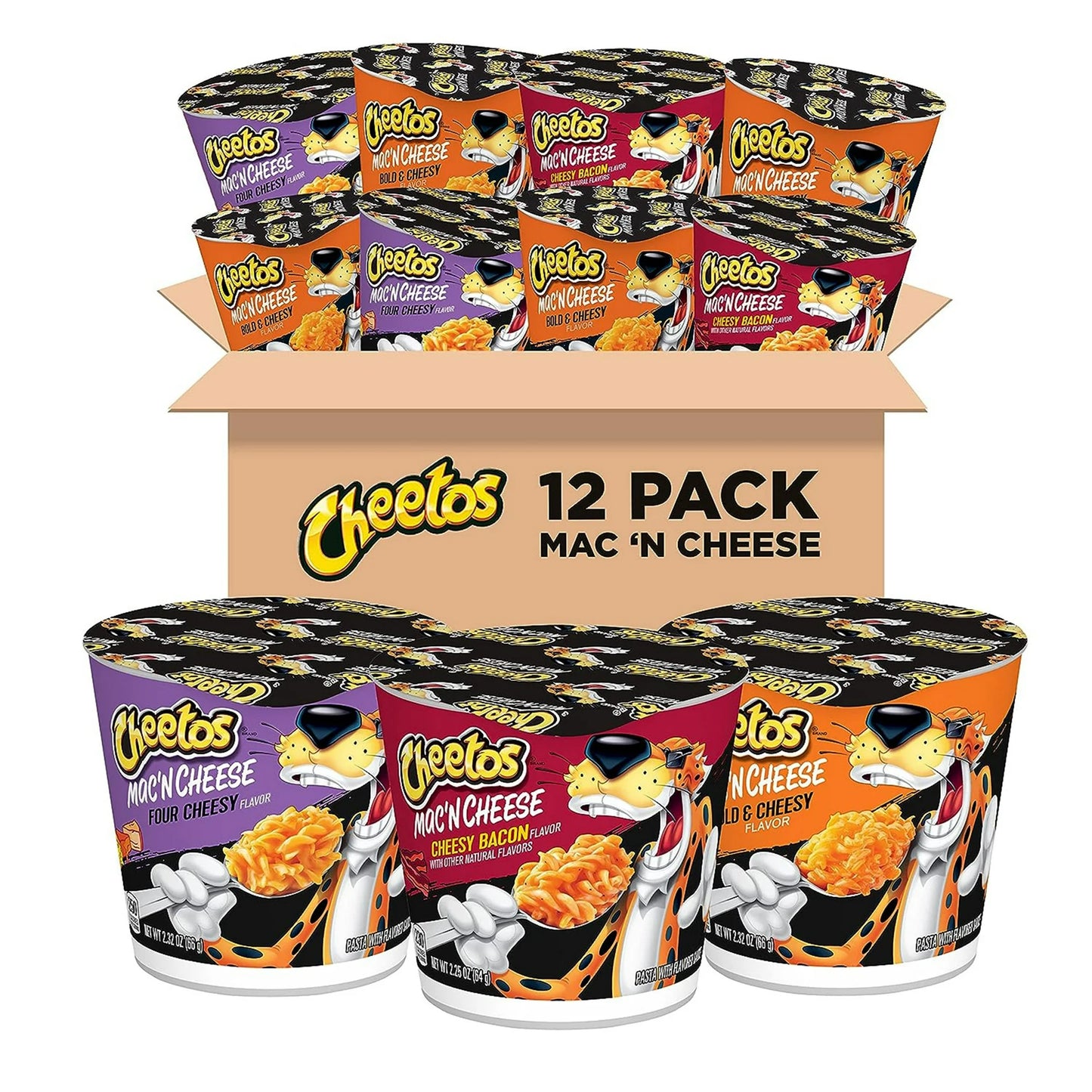 Cheetos Mac 'N Cheese, 3 Flavor Variety Pack, Mac and Cheese, Macaroni & Cheese, 2 oz Cups, 12 Count