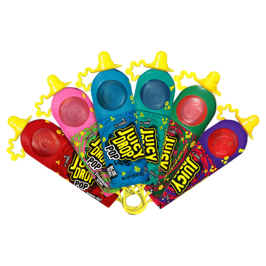 Juicy Drop Pop Sweet Lollipops Candy with Sour Liquid, Assorted Flavors, .92oz