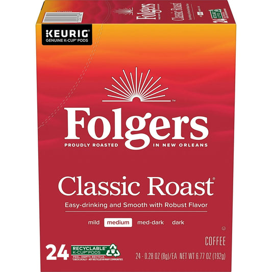 Folgers Classic Roast, Medium Roast Coffee, Keurig K-Cup Pods, 24 Count Box