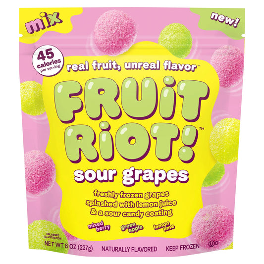 Fruit Riot Sour Candy Mixed Grapes, Made with Real Fruit, 8oz, Gluten-Free