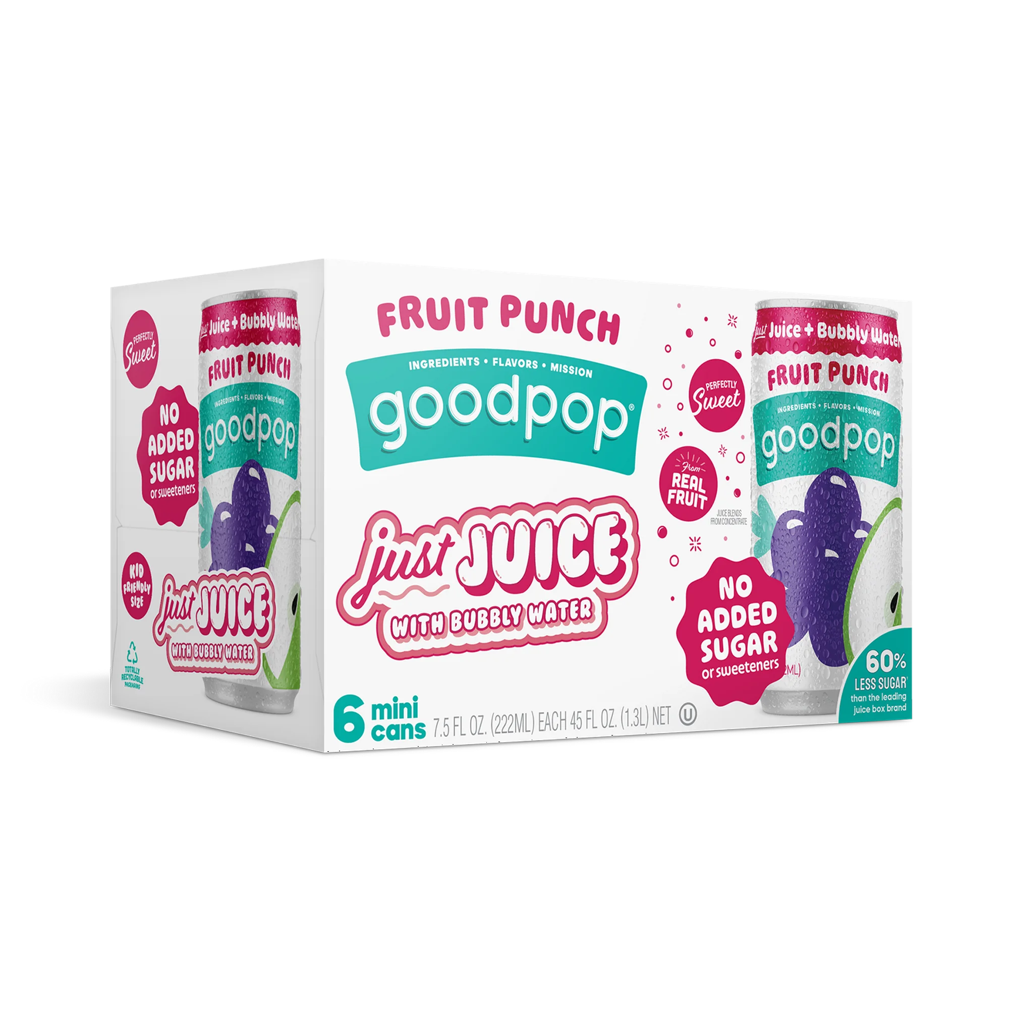 GoodPop Just Juice + Bubbly Water Mini Cans Fruit Punch 7.5 fl oz 6 pk