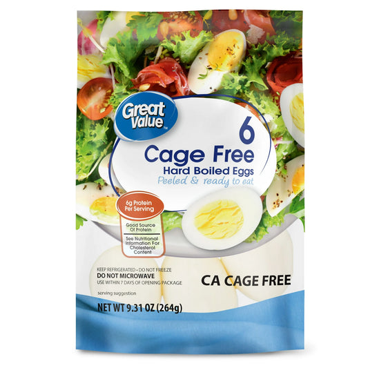 Great Value Cage-Free Hard Boiled Eggs, 9.31 oz, 6 Count