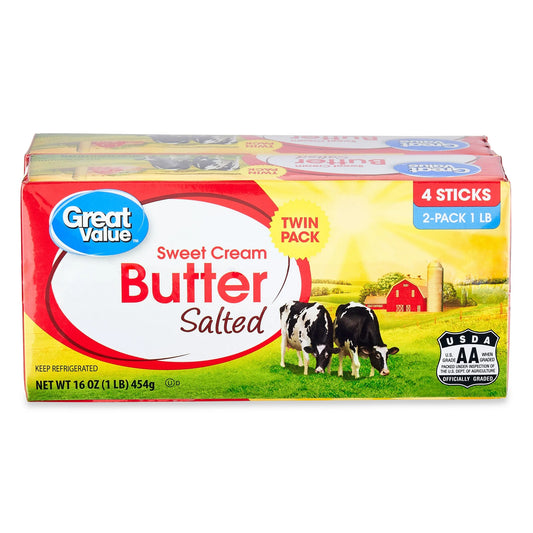 Great Value Sweet Cream Salted Butter Twin Pack, 16 oz Box, 4 Sticks, Refrigerated