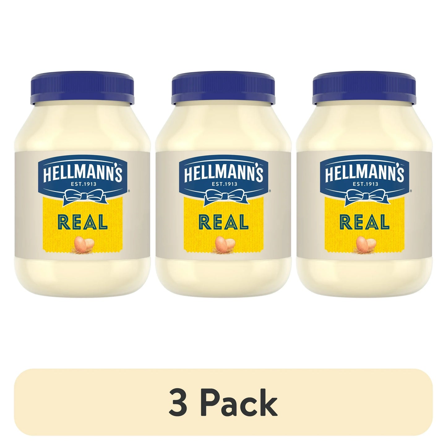 (3 pack) Hellmann's Real Mayonnaise Rich Creamy Thanksgiving Condiment Gluten Free, 30 oz Jar