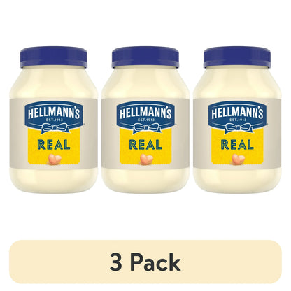 (3 pack) Hellmann's Real Mayonnaise Rich Creamy Thanksgiving Condiment Gluten Free, 30 oz Jar