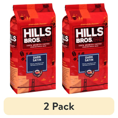 Hills Bros. 100% Arabica Whole Bean Coffee, Dark Satin Premium Dark Roast, 32 oz