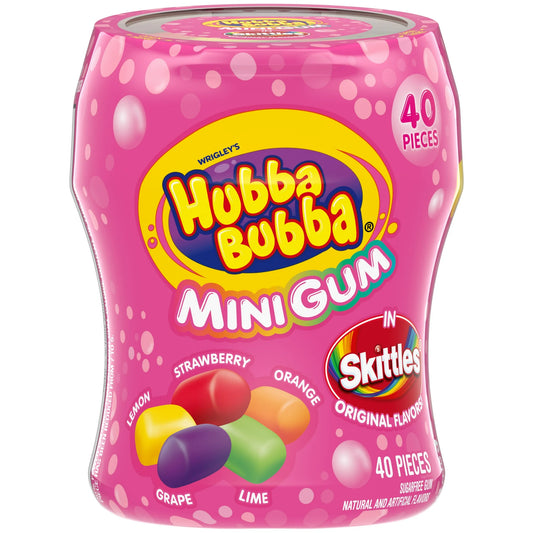 Hubba Bubba Minis Skittles Flavored Bubble Gum - 40 Ct Resealable Bottle