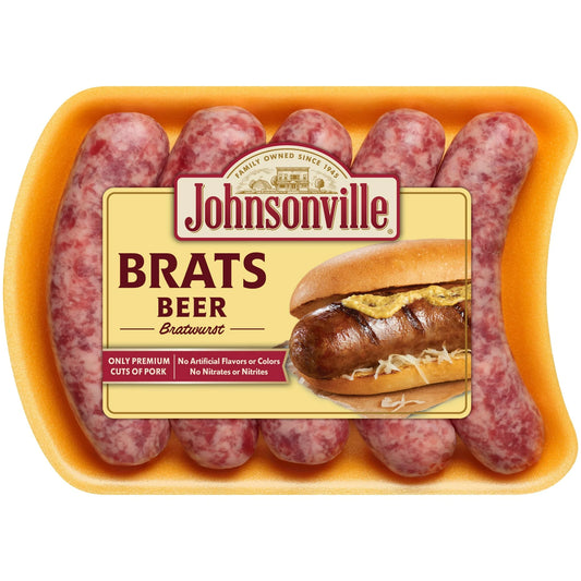 Johnsonville Brats Beer Pork Bratwurst Links, 19 oz, 5 Count Tray