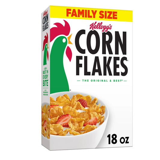 Kellogg's Corn Flakes Breakfast Cereal, Kids Cereal, Family Breakfast, Family Size, Original, 18oz Box (1 Box)