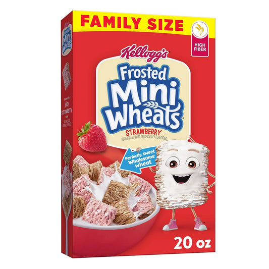 Kellogg's Frosted Mini-Wheats Breakfast Cereal, Kids Cereal, Family Breakfast, Family Size, Strawberry, 20oz Box (1 Box)