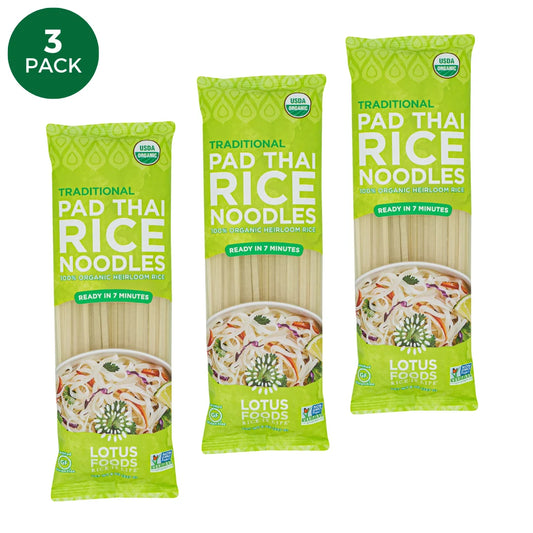 Lotus Foods Gluten-Free USDA Organic Traditional Pad Thai Rice Noodles 8 oz. (Pack of 3)