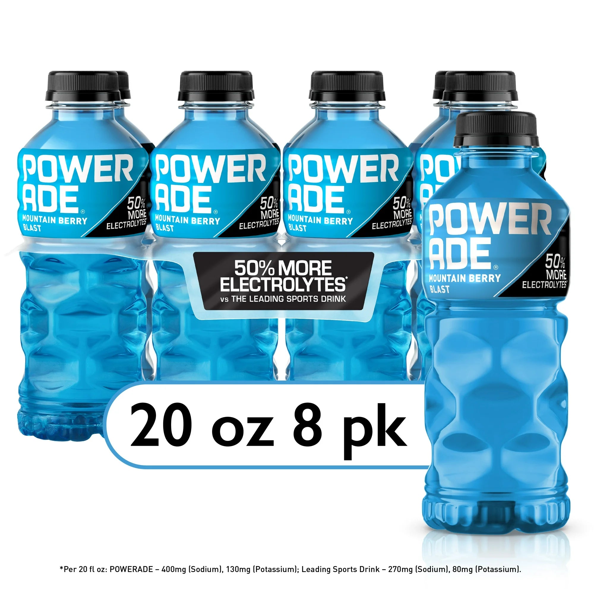 POWERADE Electrolyte Enhanced Mountain Berry Blast Sport Drink, 20 fl oz, 8 Count Bottles