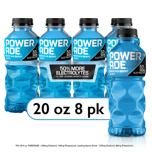 POWERADE Electrolyte Enhanced Mountain Berry Blast Sport Drink, 20 fl oz, 8 Count Bottles