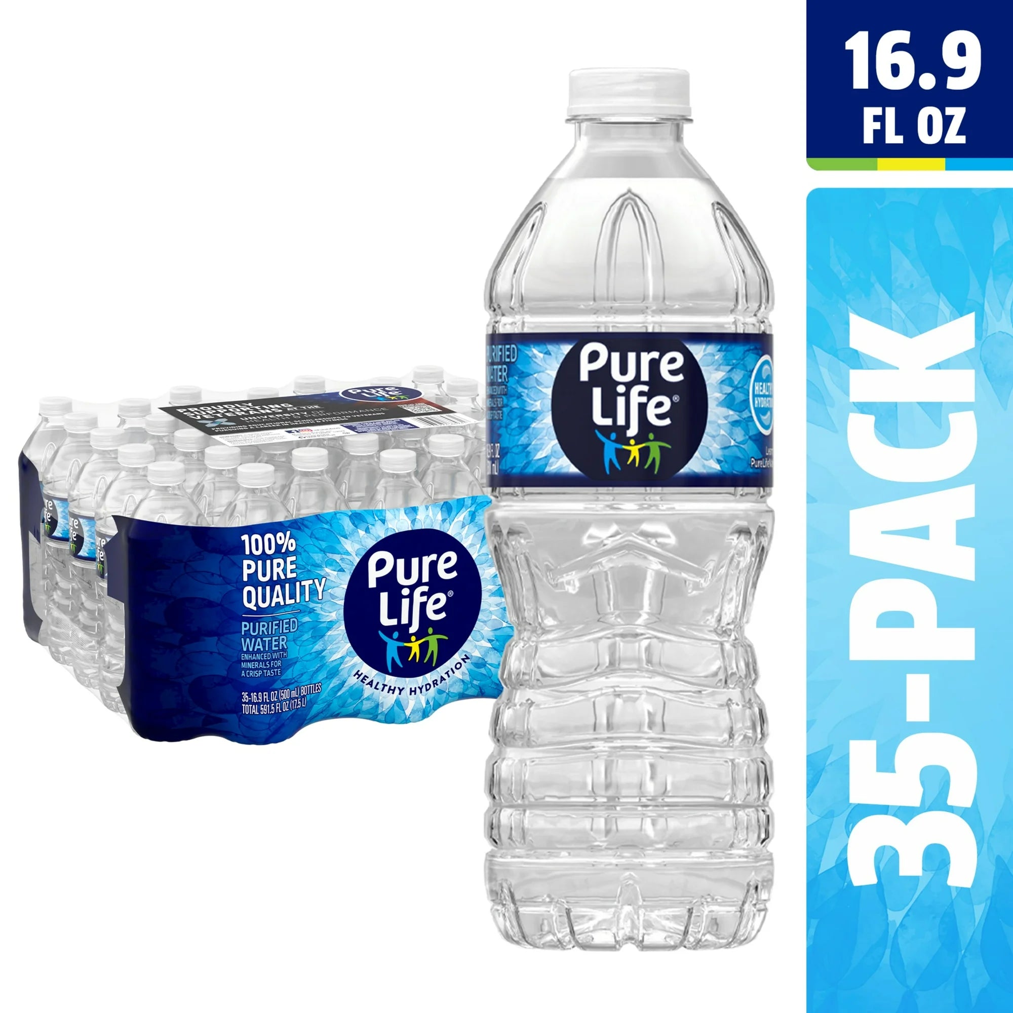 Pure Life Purified Water, 16.9 Fl Oz / 500 mL, Plastic Bottled Water (35 Pack)