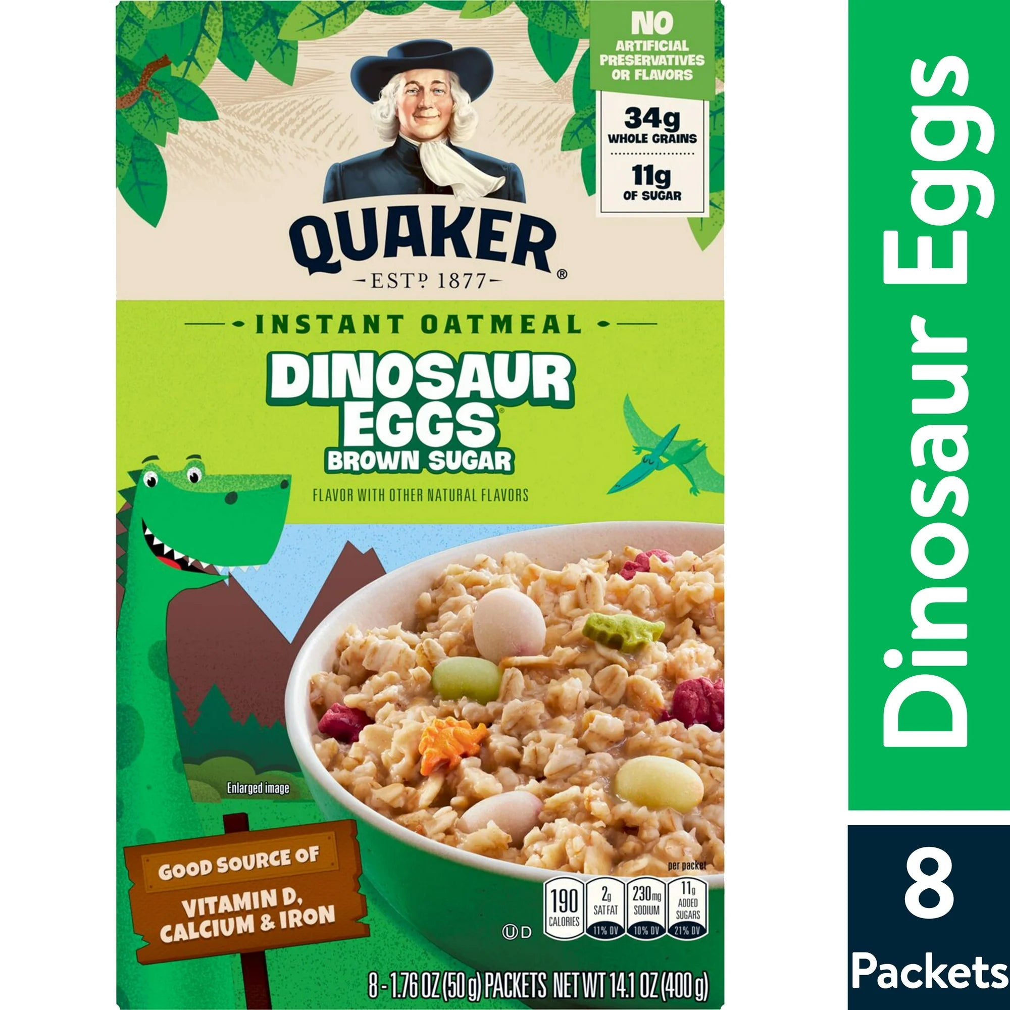 Quaker Instant Oatmeal, Dinosaur Eggs & Brown Sugar, 1.76 oz, 8 Packets