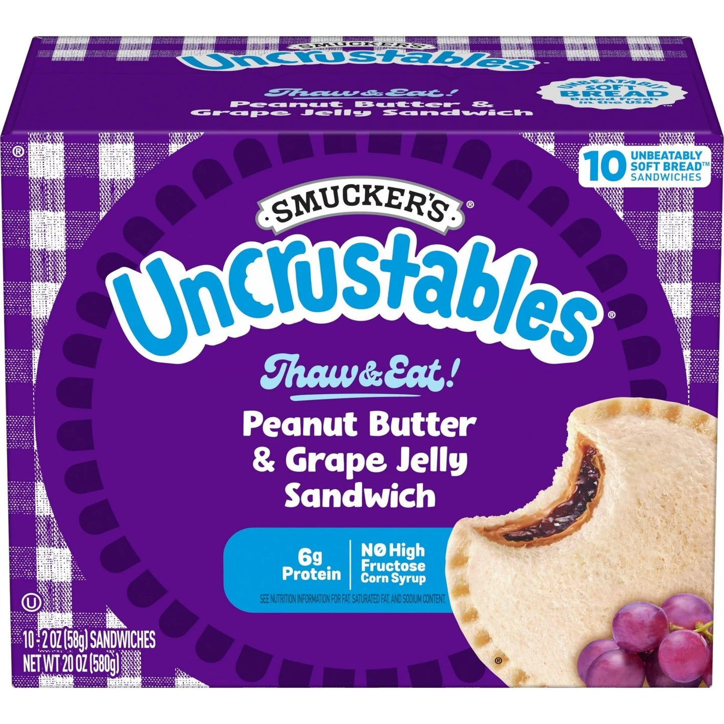 Uncrustables PB&J Sandwiches, Peanut Butter & Grape Jelly, 10 Ct. Box