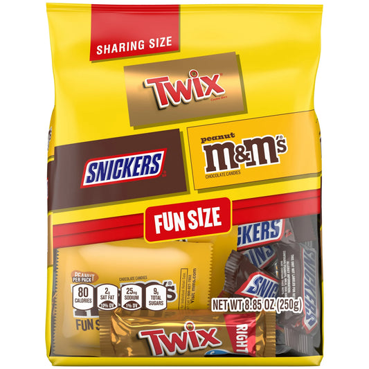 Mars Mixed Snickers, M&M's & Twix Fun Size Chocolate Candy Variety Pack, Sharing Size - 8.85 oz Bag