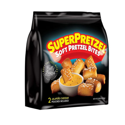 SuperPretzel Soft Pretzel Bites with Jalapeno Cheese Packet, 21 oz (Frozen)