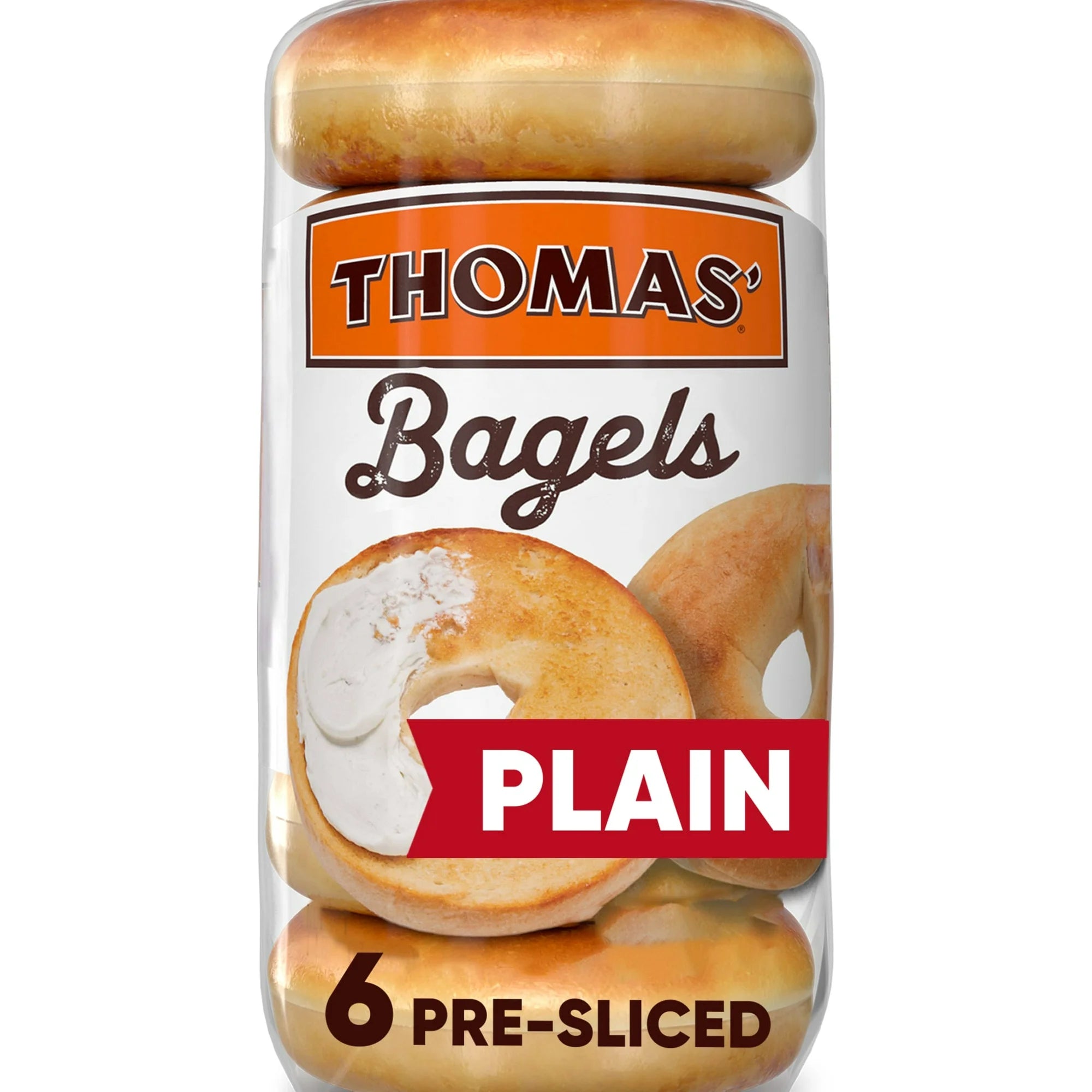 Thomas' Plain Bagels, 6 count, Pre-sliced Bagels, 20 oz Bag