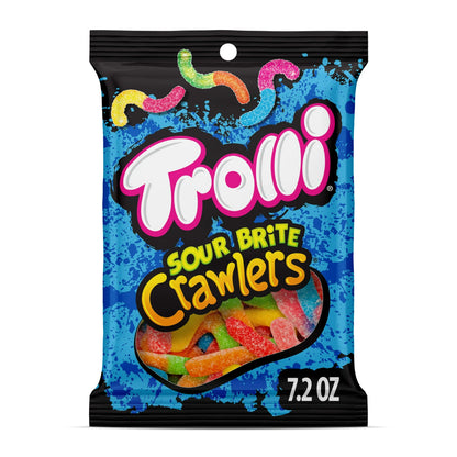 Trolli Sour Brite Crawlers, Candy, Cherry-Lemon, Strawberry-Grape & Orange-Lime, Sweet and Sour, Gummy Worms, 7.2 oz