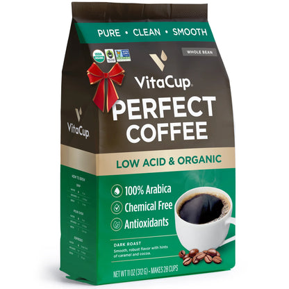 VitaCup Perfect Low Acid Coffee Whole Beans, Dark Roast, 11 ounces