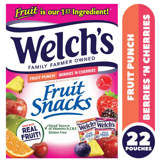 Welch's Fruit Snacks, Fruit Punch & Berries N Cherries, 0.8 oz, 22 Count