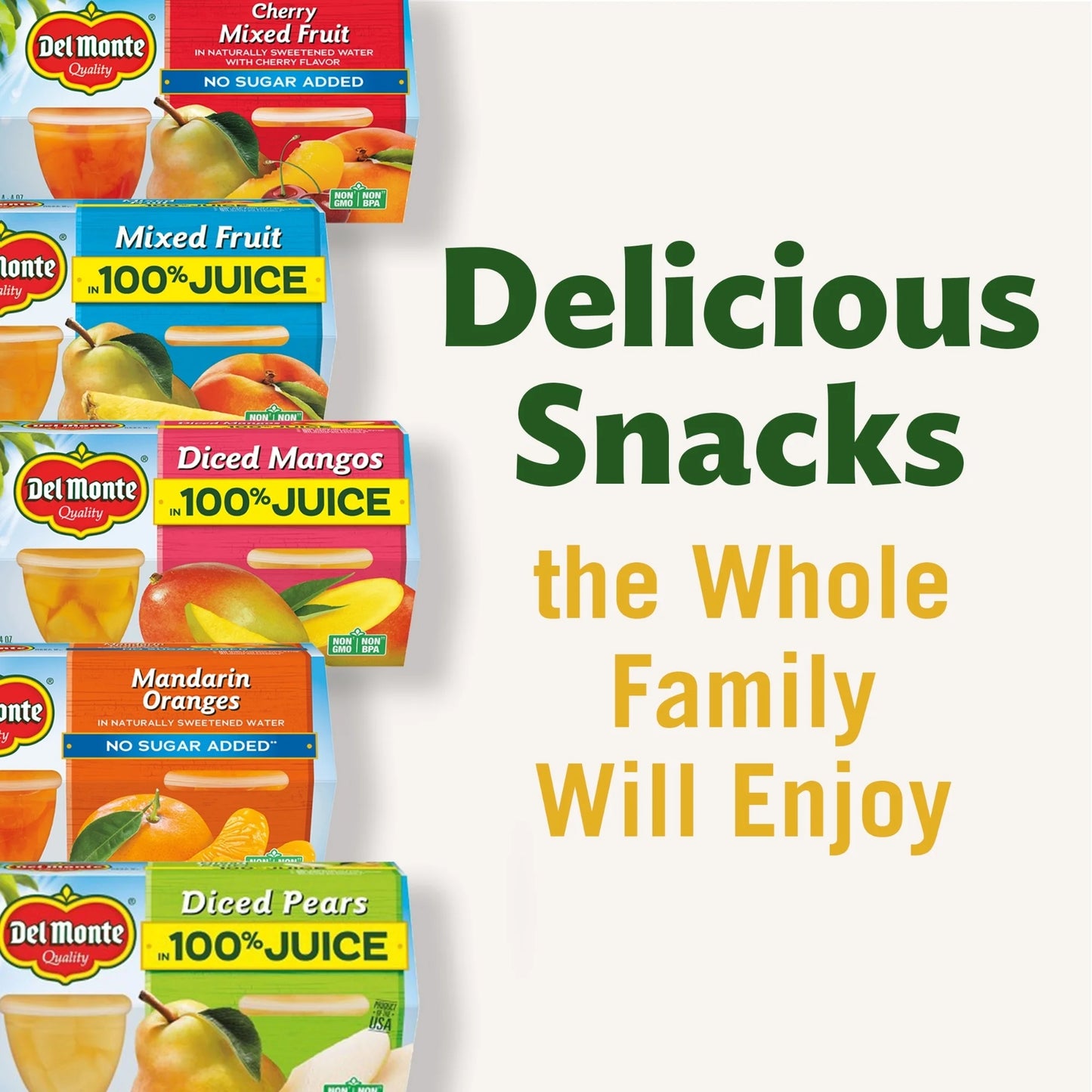 (12 Cups) DEL MONTE FRUIT CUP Snacks, Family Pack, 100% Juice, 4 oz