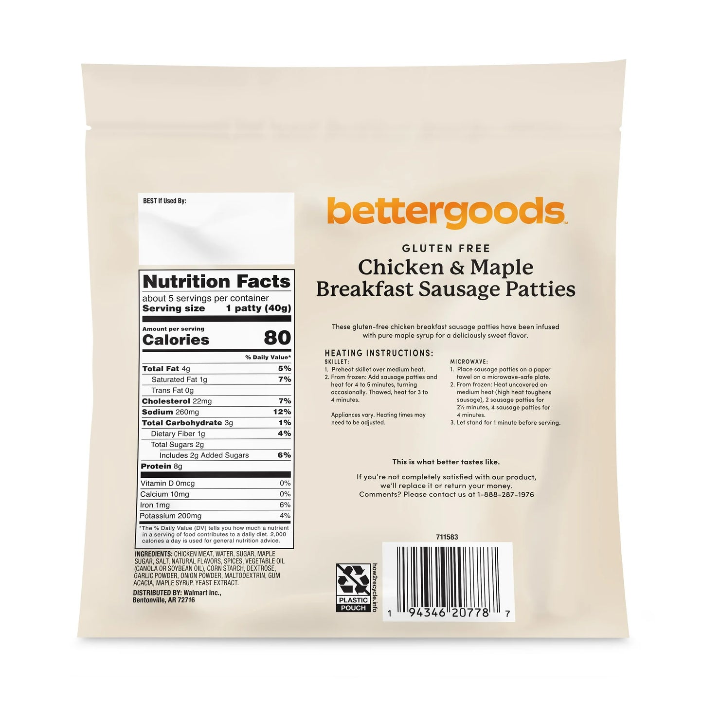 bettergoods Gluten Free Maple Chicken Sausage Patties, 7 oz