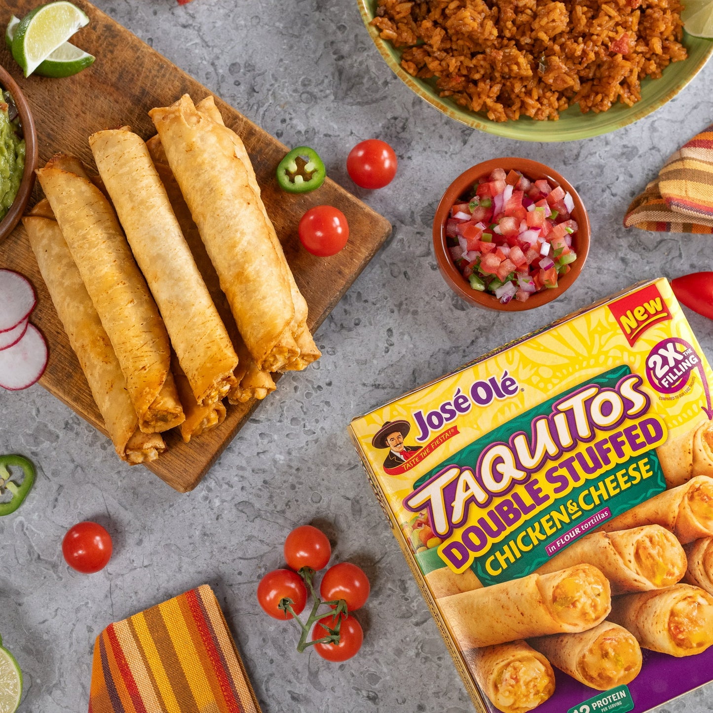 Jose Ole Double Stuffed Chicken & Cheese Taquitos, Flour Tortillas, Frozen Mexican Food, 20.8 Oz, 10 Count