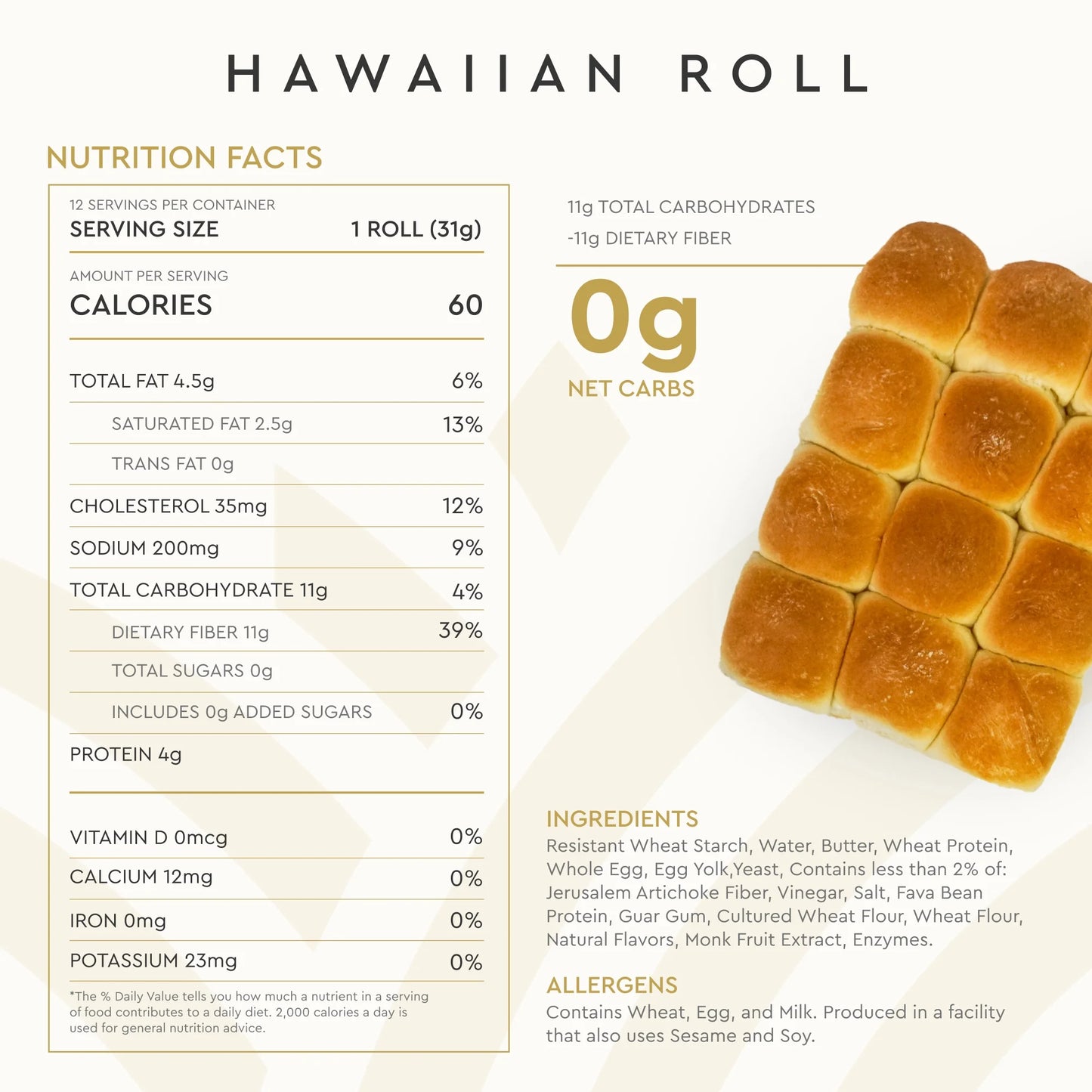 0g Net Carb Hero Hawaiian Rolls