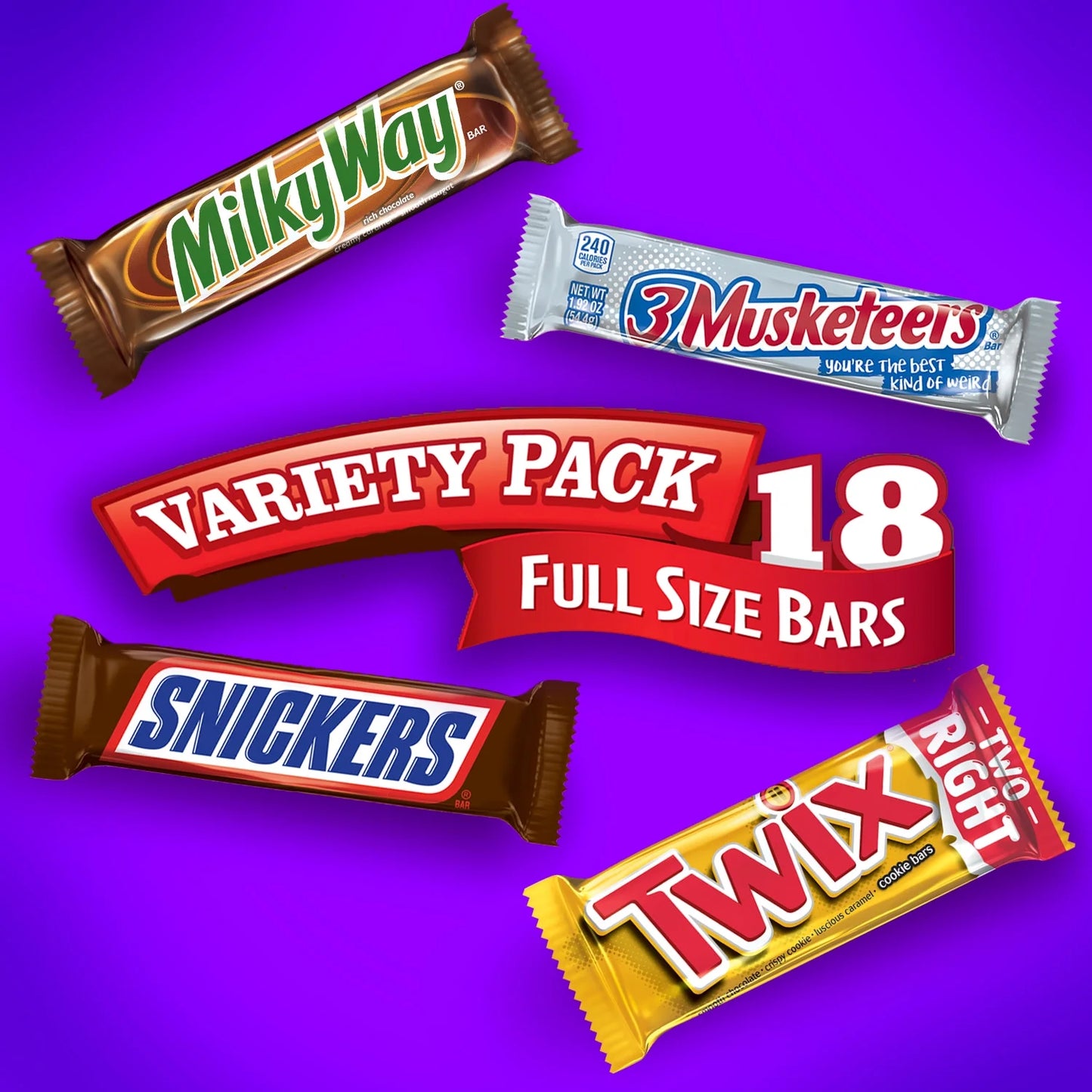 Snickers, Twix, Milky Way & More Assorted Milk Chocolate Candy Bars - 18 Bars