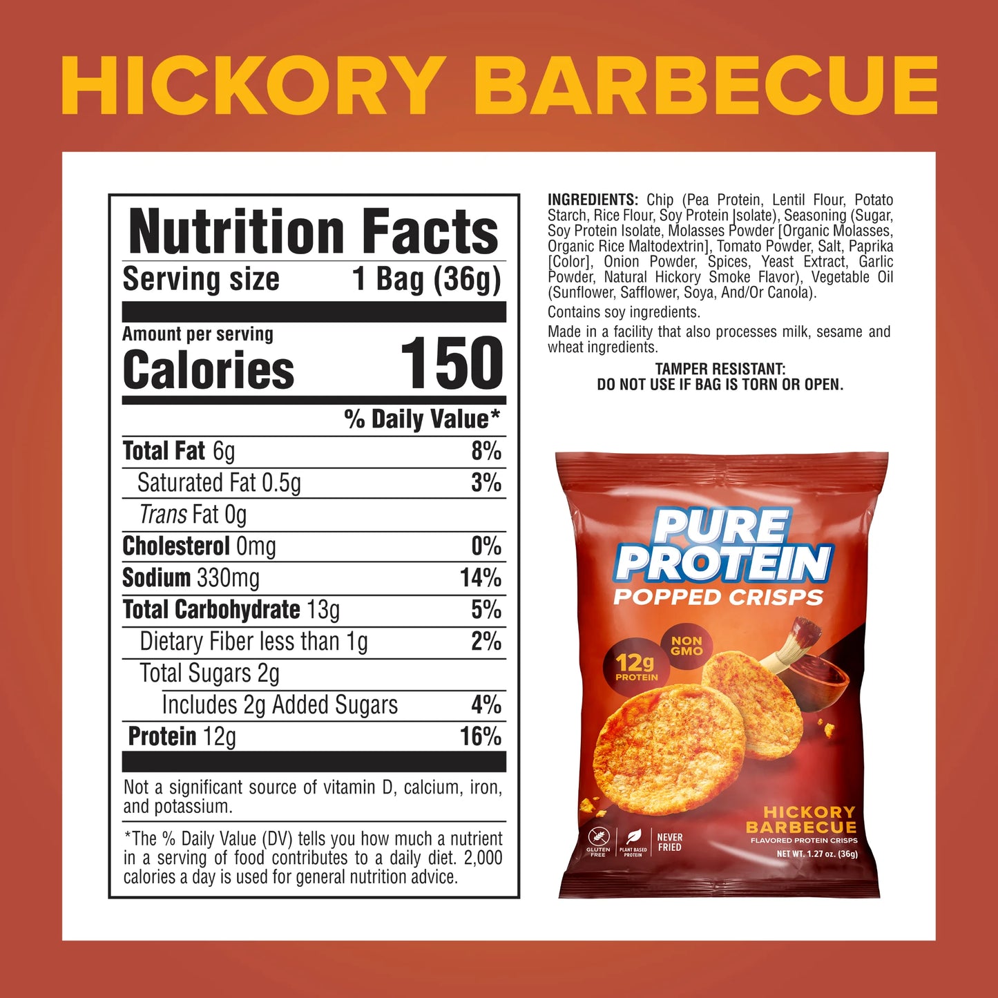 Pure Protein, Popped Crisps, Hickory BBQ, 1 Count