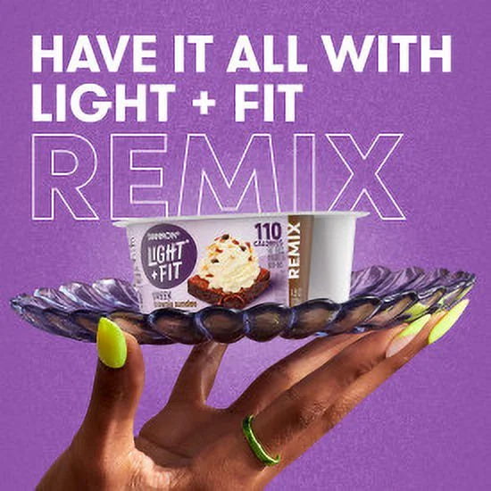 Dannon Light + Fit REMIX Brownie Sundae Vanilla Fat Free Greek Yogurt Cups with Brownie Crumbles, Honey Praline Almonds and Butter Toffee Mix-Ins, 4.5 oz