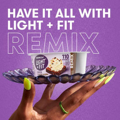 Dannon Light + Fit REMIX Brownie Sundae Vanilla Fat Free Greek Yogurt Cups with Brownie Crumbles, Honey Praline Almonds and Butter Toffee Mix-Ins, 4.5 oz