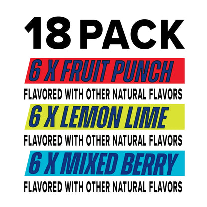 Great Value Sport Hydration Drink, Fruit Punch, Lemon Lime & Mixed Berry, 12 fl oz, 18 Bottles