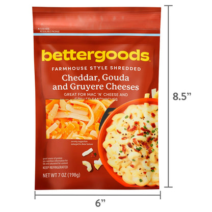 bettergoods Farmhouse Style Shredded Cheddar, Gouda, and Gruyere Cheeses, 7 oz