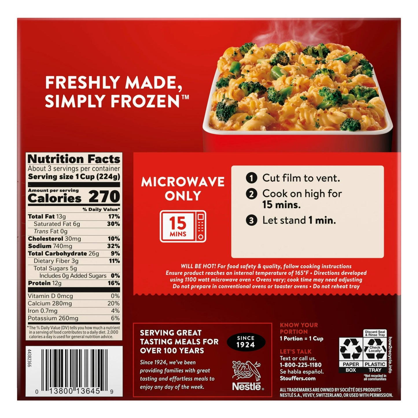 Stouffer's Broccoli Cheddar Pasta Bake Frozen Side Dish 24 oz