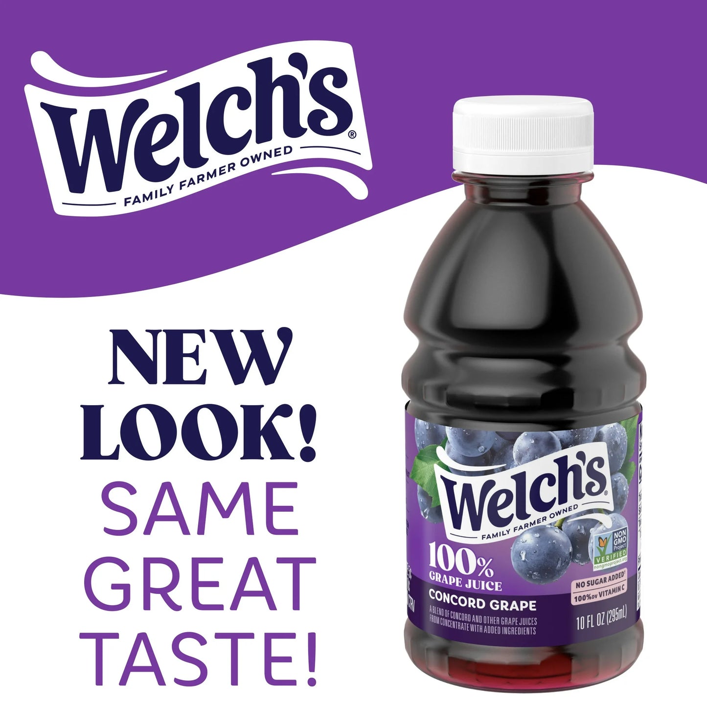 Welch's 100% Grape Juice, Concord Grape, 10 fl oz On-the-Go Bottle (Pack of 6)