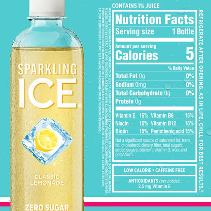 Sparkling Ice Blue Variety Pack, 12 Pack 17 fl oz Plastic Bottles (Grape Raspberry, Strawberry Watermelon, Classic Lemonade, Lemon Lime)