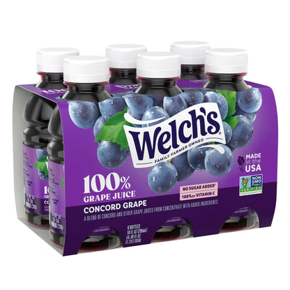 Welch's 100% Grape Juice, Concord Grape, 10 fl oz On-the-Go Bottle (Pack of 6)