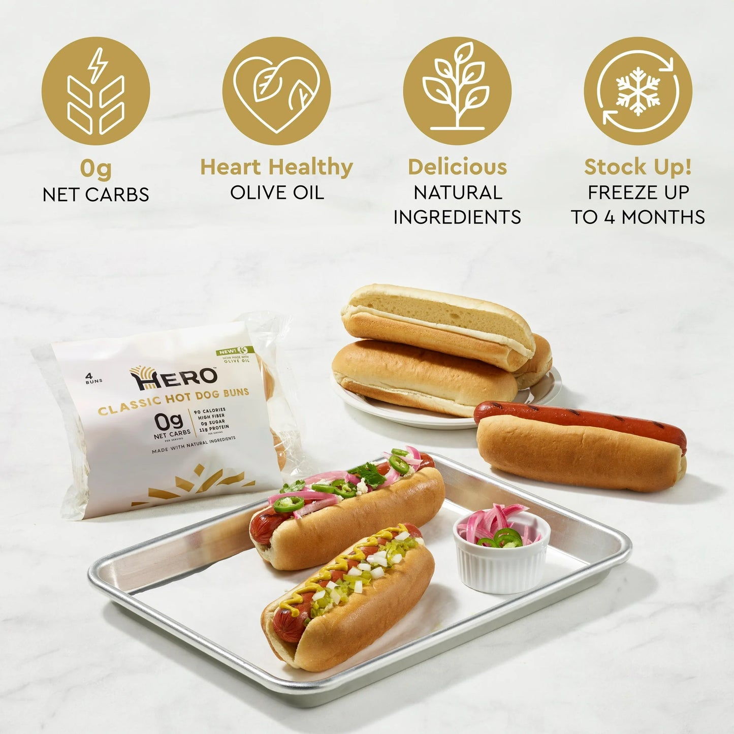 Hero 0g Net Carb Hero Bread Party Sidekick Bundle - Hawaiian Rolls, Burger Buns, Hot Dog Buns