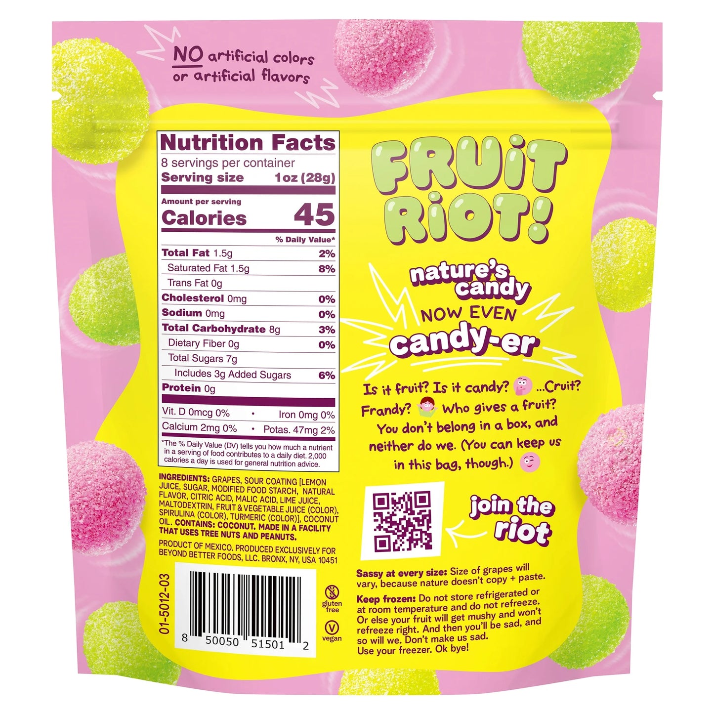 Fruit Riot Sour Candy Mixed Grapes, Made with Real Fruit, 8oz, Gluten-Free