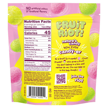 Fruit Riot Sour Candy Mixed Grapes, Made with Real Fruit, 8oz, Gluten-Free